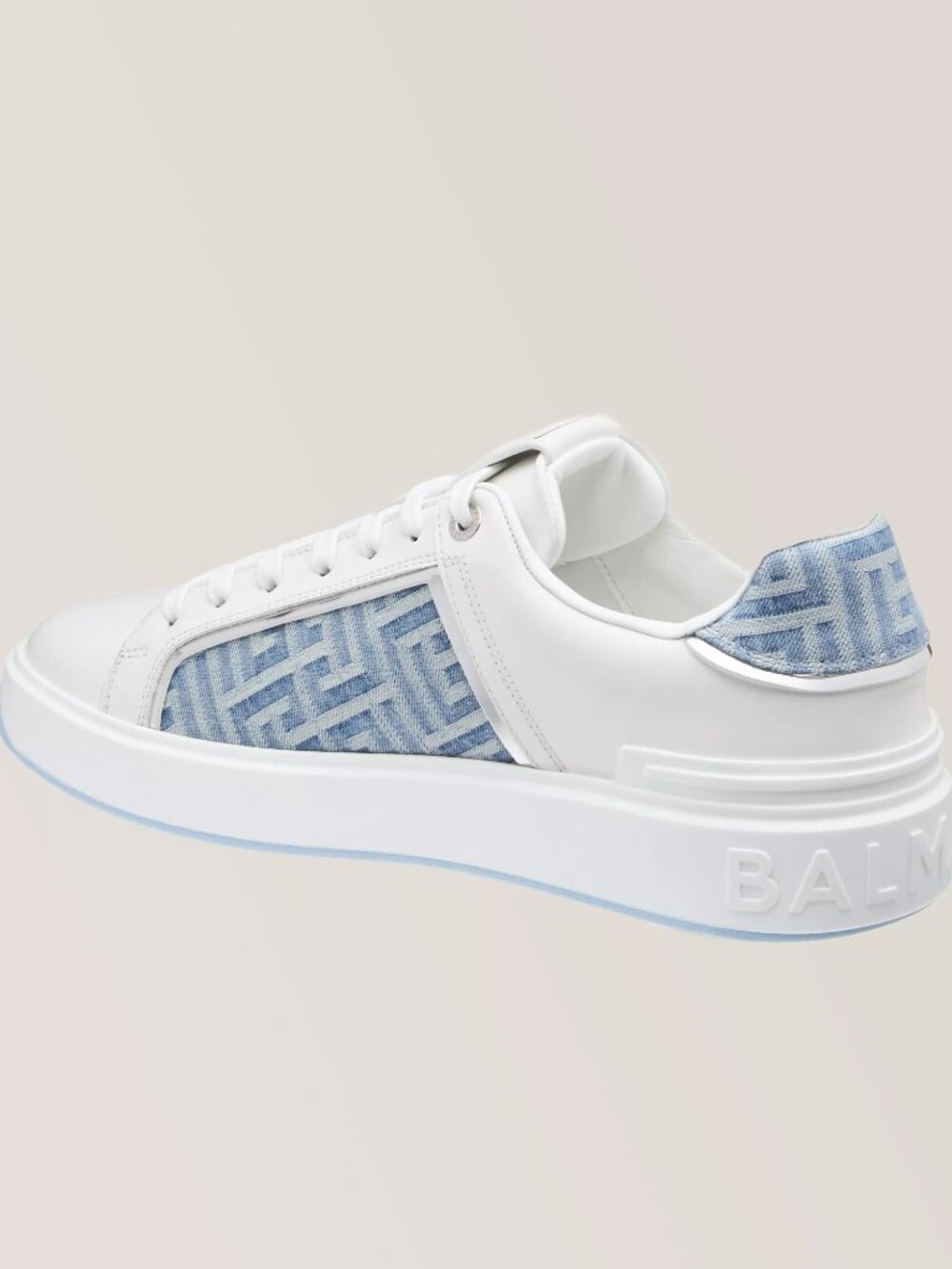 Balmain B-Court Monogramed Denim Leather Sneaker - Picture 3 of 8
